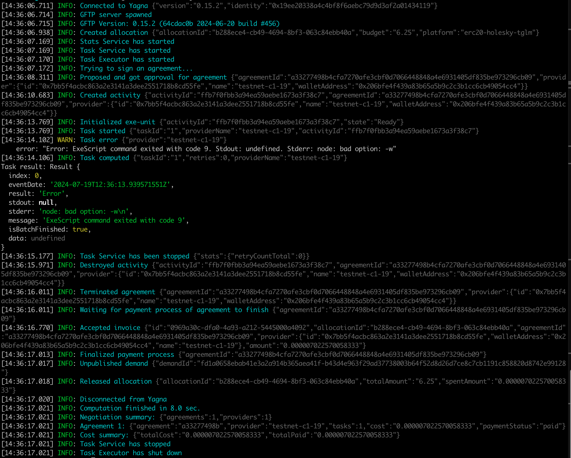 Single failure output log